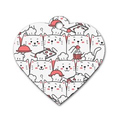 Cute Cat Chef Cooking Seamless Pattern Cartoon Dog Tag Heart (one Side) by Bedest