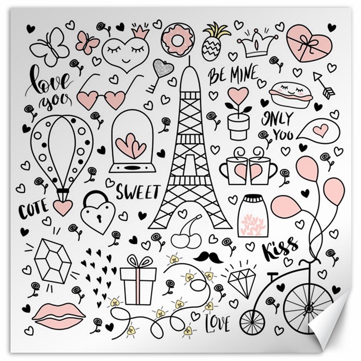 Big Collection With Hand Drawn Objects Valentines Day Canvas 12  x 12 