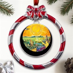 Grateful Dead Golden Road Metal Red Ribbon Round Ornament by Bedest