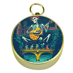 Grateful Dead Singing Skeleton Gold Compasses by Bedest