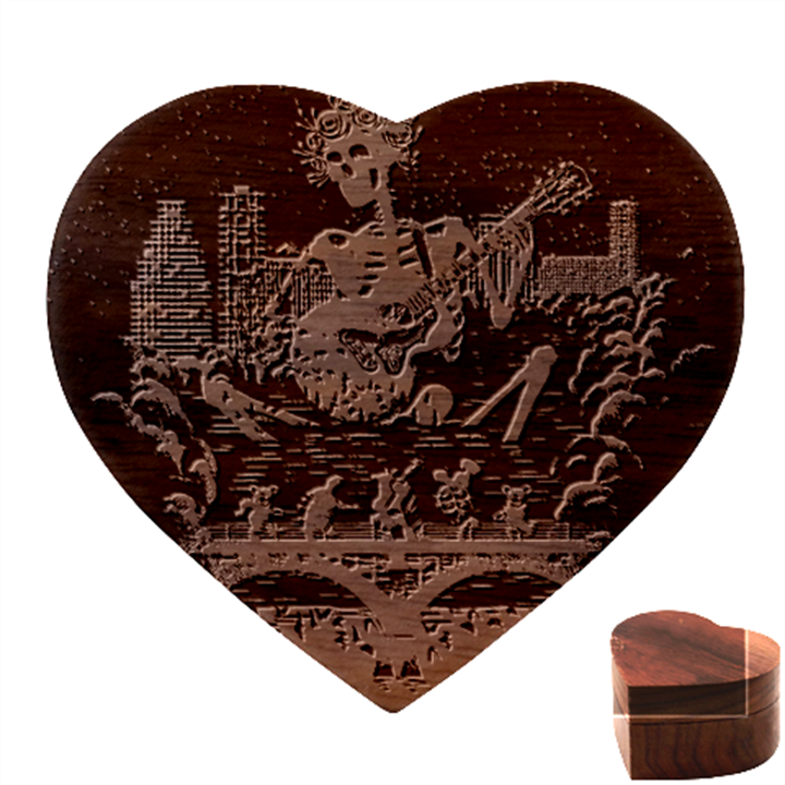 Grateful Dead Singing Skeleton Heart Wood Jewelry Box