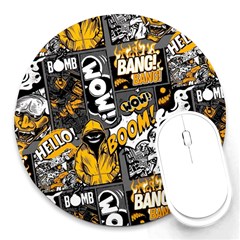 Boom Bang Art Crazy Drawing Graffiti Hello Retro Sayings Yellow Round Mousepad by Bedest