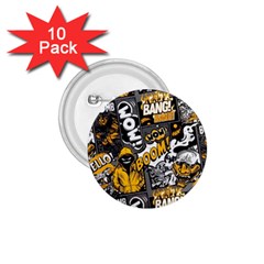 Boom Bang Art Crazy Drawing Graffiti Hello Retro Sayings Yellow 1 75  Buttons (10 Pack) by Bedest