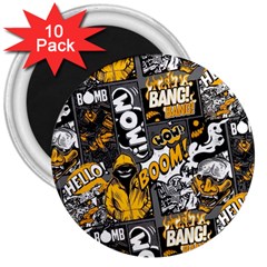 Boom Bang Art Crazy Drawing Graffiti Hello Retro Sayings Yellow 3  Magnets (10 Pack)  by Bedest