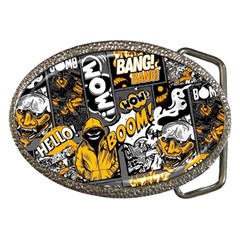 Boom Bang Art Crazy Drawing Graffiti Hello Retro Sayings Yellow Belt Buckles by Bedest