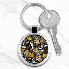 Boom Bang Art Crazy Drawing Graffiti Hello Retro Sayings Yellow Key Chain (round) by Bedest