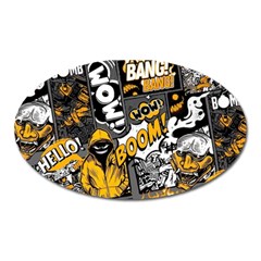 Boom Bang Art Crazy Drawing Graffiti Hello Retro Sayings Yellow Oval Magnet by Bedest