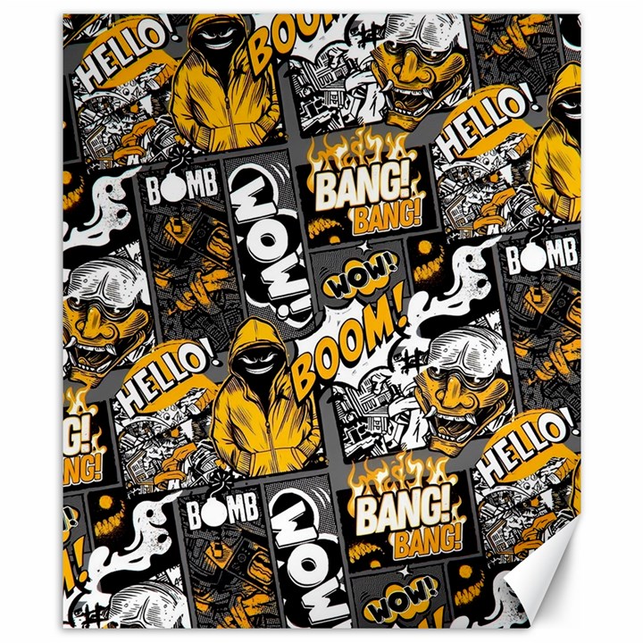 Boom Bang Art Crazy Drawing Graffiti Hello Retro Sayings Yellow Canvas 8  x 10 