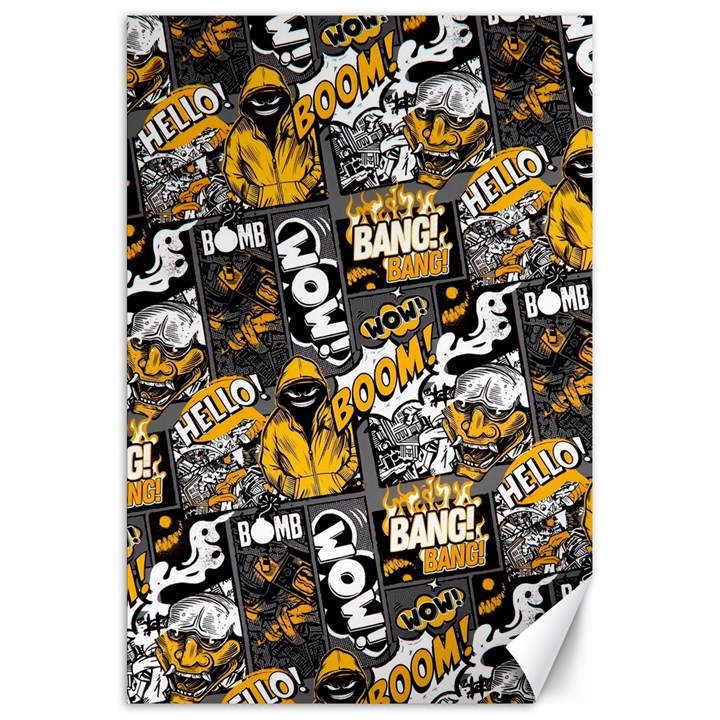 Boom Bang Art Crazy Drawing Graffiti Hello Retro Sayings Yellow Canvas 20  x 30 