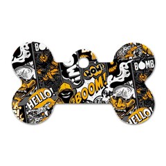 Boom Bang Art Crazy Drawing Graffiti Hello Retro Sayings Yellow Dog Tag Bone (one Side) by Bedest