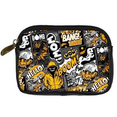 Boom Bang Art Crazy Drawing Graffiti Hello Retro Sayings Yellow Digital Camera Leather Case by Bedest