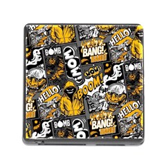 Boom Bang Art Crazy Drawing Graffiti Hello Retro Sayings Yellow Memory Card Reader (square 5 Slot) by Bedest