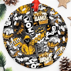 Boom Bang Art Crazy Drawing Graffiti Hello Retro Sayings Yellow Round Filigree Ornament (two Sides) by Bedest