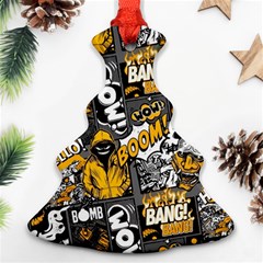 Boom Bang Art Crazy Drawing Graffiti Hello Retro Sayings Yellow Christmas Tree Ornament (two Sides) by Bedest