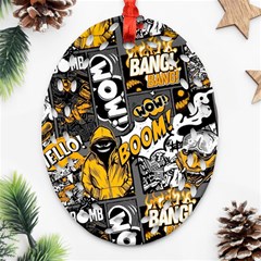 Boom Bang Art Crazy Drawing Graffiti Hello Retro Sayings Yellow Oval Filigree Ornament (two Sides) by Bedest