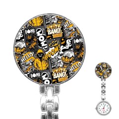 Boom Bang Art Crazy Drawing Graffiti Hello Retro Sayings Yellow Stainless Steel Nurses Watch by Bedest