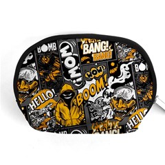 Boom Bang Art Crazy Drawing Graffiti Hello Retro Sayings Yellow Accessory Pouch (medium) by Bedest