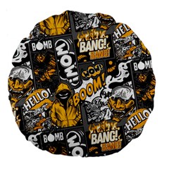 Boom Bang Art Crazy Drawing Graffiti Hello Retro Sayings Yellow Large 18  Premium Flano Round Cushions by Bedest