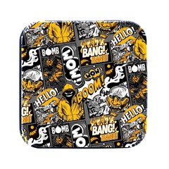 Boom Bang Art Crazy Drawing Graffiti Hello Retro Sayings Yellow Square Metal Box (black) by Bedest