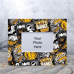 Boom Bang Art Crazy Drawing Graffiti Hello Retro Sayings Yellow White Tabletop Photo Frame 4 x6  by Bedest