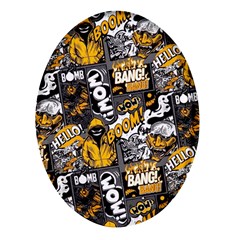 Boom Bang Art Crazy Drawing Graffiti Hello Retro Sayings Yellow Oval Glass Fridge Magnet (4 Pack) by Bedest