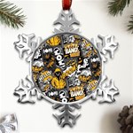 Boom Bang Art Crazy Drawing Graffiti Hello Retro Sayings Yellow Metal Small Snowflake Ornament Front