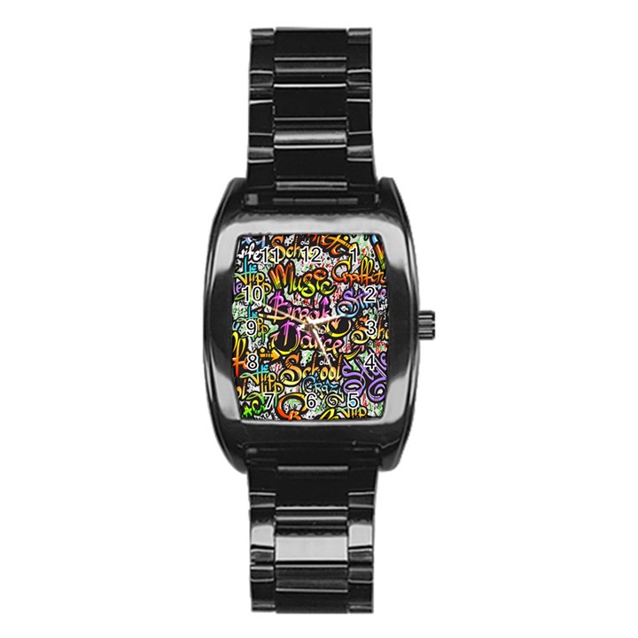 Graffiti Word Seamless Pattern Stainless Steel Barrel Watch