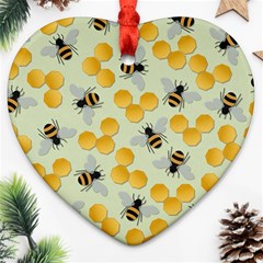 Bees Pattern Honey Bee Bug Honeycomb Honey Beehive Heart Ornament (two Sides) by Bedest