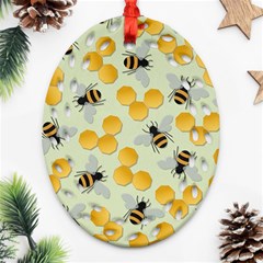 Bees Pattern Honey Bee Bug Honeycomb Honey Beehive Ornament (oval Filigree) by Bedest