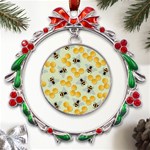 Bees Pattern Honey Bee Bug Honeycomb Honey Beehive Metal X mas Wreath Ribbon Ornament Front