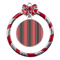 Dunkelrot4 Rosa Grau Streifen Dunkelrot3 Metal Red Ribbon Round Ornament by 2607694c