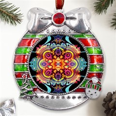 Gelb Floral Metal X mas Ribbon With Red Crystal Round Ornament by 2607694c