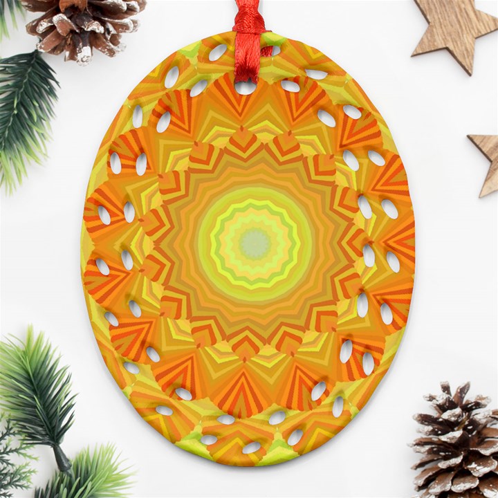 Sunshine Sunny Sun Abstract Yellow Oval Filigree Ornament (Two Sides)