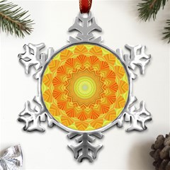 Sunshine Sunny Sun Abstract Yellow Metal Small Snowflake Ornament by Ravend