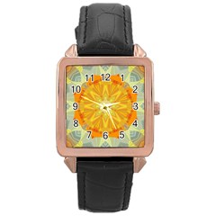 Sunshine Sunny Sun Abstract Yellow Rose Gold Leather Watch  by Ravend