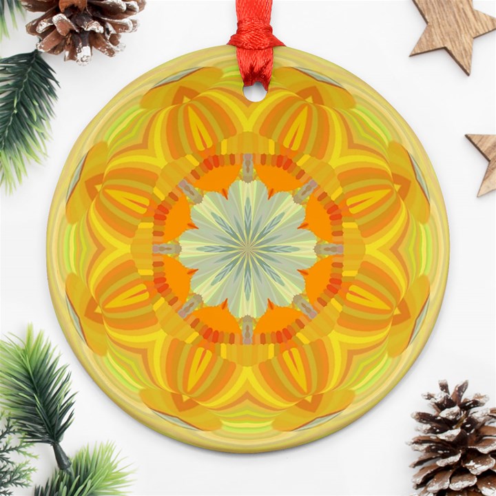 Sunshine Sunny Sun Abstract Yellow Round Ornament (Two Sides)