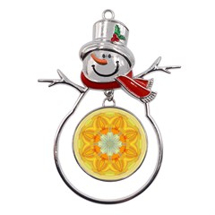 Sunshine Sunny Sun Abstract Yellow Metal Snowman Ornament by Ravend