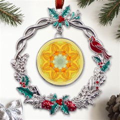 Sunshine Sunny Sun Abstract Yellow Metal X mas Wreath Holly Leaf Ornament by Ravend