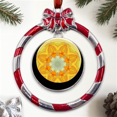 Sunshine Sunny Sun Abstract Yellow Metal Red Ribbon Round Ornament by Ravend