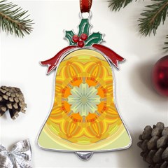 Sunshine Sunny Sun Abstract Yellow Metal Holly Leaf Bell Ornament by Ravend