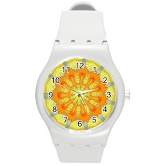 Sunshine-sunny-sun-abstract-yellow - Round Plastic Sport Watch (m) by Ravend