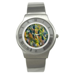 Forest Trees Leaves Fall Autumn Nature Sunshine Stainless Steel Watch by Ravend