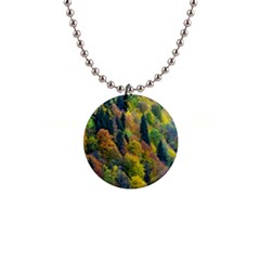 Forest Trees Leaves Fall Autumn Nature Sunshine 1  Button Necklace by Ravend