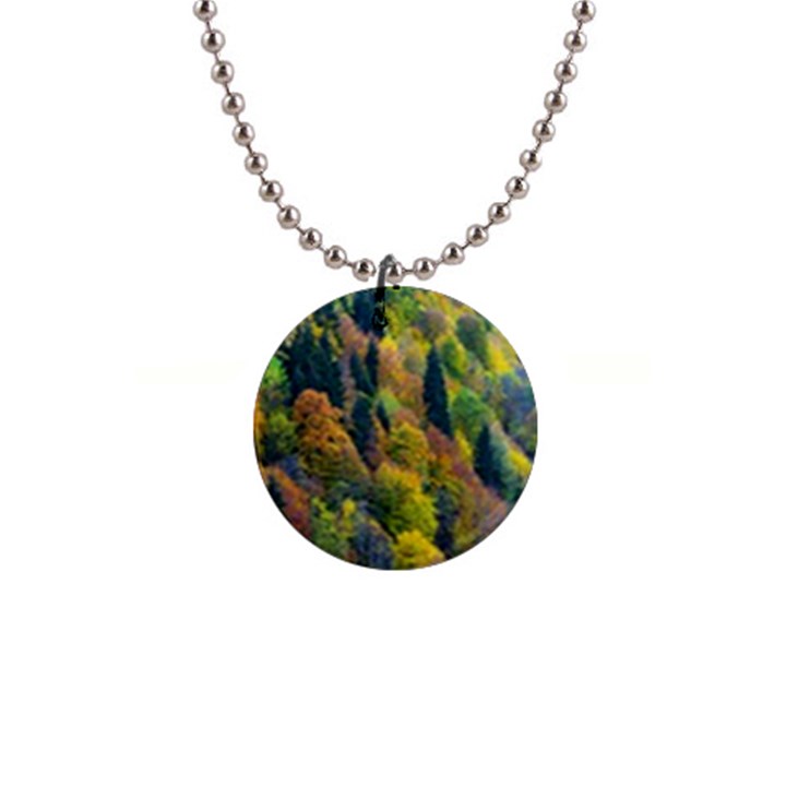 Forest Trees Leaves Fall Autumn Nature Sunshine 1  Button Necklace