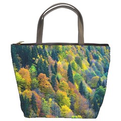 Forest Trees Leaves Fall Autumn Nature Sunshine Bucket Bag by Ravend