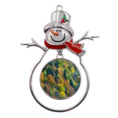 Forest Trees Leaves Fall Autumn Nature Sunshine Metal Snowman Ornament by Ravend