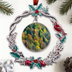 Forest Trees Leaves Fall Autumn Nature Sunshine Metal X mas Wreath Holly Leaf Ornament by Ravend