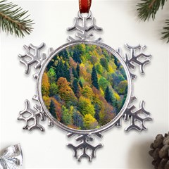 Forest Trees Leaves Fall Autumn Nature Sunshine Metal Large Snowflake Ornament by Ravend