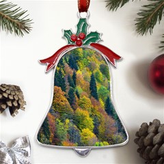 Forest Trees Leaves Fall Autumn Nature Sunshine Metal Holly Leaf Bell Ornament by Ravend