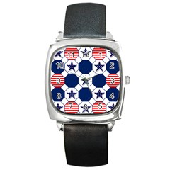 Patriotic Symbolic Red White Blue Square Metal Watch by Ravend